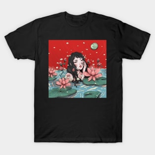 LOTUS GIRL WOMAN ILLUSTRATION POND ART moon T-Shirt